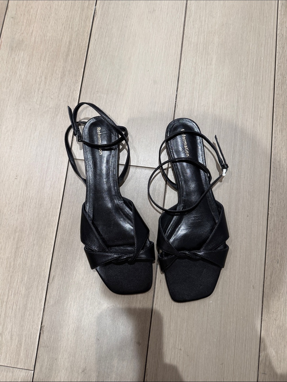 Reformation Black Strappy Square-Toe Sandals